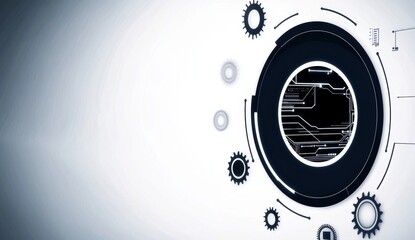 Wall Mural - an abstract blue backdrop of computer technology featuring a circuit board and circular tech element