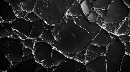 Broken glass surface isolated on black background.