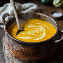 Wall Mural - Rustic Pumpkin Soup in Earthen Pot