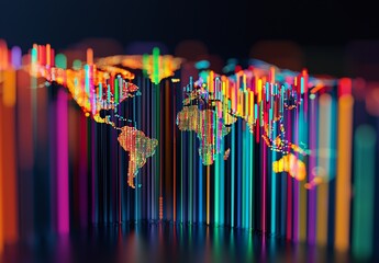Wall Mural - a stylized world map is encircled by a intricate system of lines and dots, symbolizing global interc
