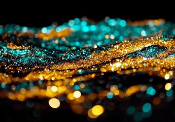 Wall Mural - A shimmering surface serves as the backdrop, reflecting blurry glowing lights in an abstract setting