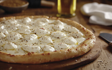 Wall Mural - Creamy Burrata Cheese Pizza with Olive Oil Drizzle