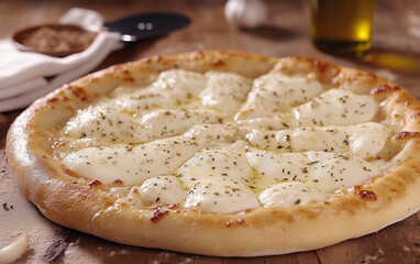 Wall Mural - Creamy Burrata Cheese Pizza with Olive Oil Drizzle