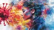 © mila - Portrait of a woman surrounded by coronavirus molecules imagery
