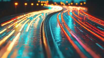 Digital Cityscape with Binary Code and Light Trails’ is a unique artwork title