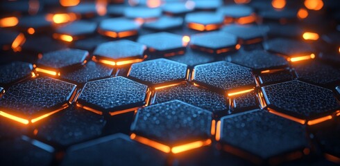 Wall Mural - an illustration depicting a digital horizontal space featuring a circuit and a hexagon overlaid with