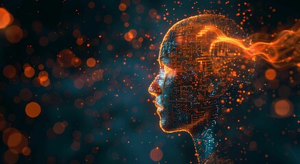artificial intelligence head made out of data and code