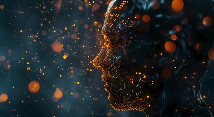 artificial intelligence head made out of data and code