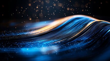 Wall Mural - a blue light trail with glowing particles on a black background, symbolizing rapid digital data tran