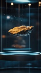 Sticker - a meteorite suspended inside a glass display case beautifully
