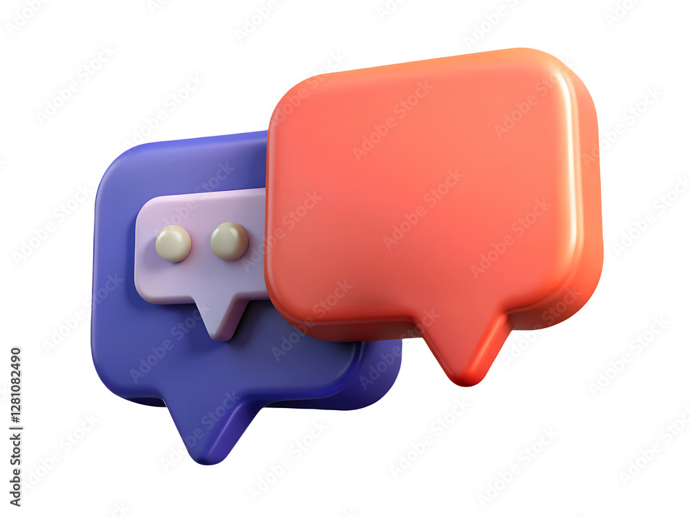 Cut-out 3d render of social media chat bubble two mockup icons on white ...