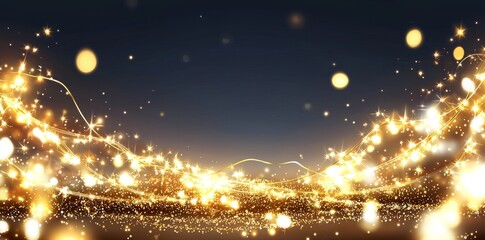 Wall Mural - luxury shine, gold confetti, radiant gold sparkle, splattered border, gold foil frame adorned with b
