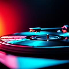 Wall Mural - a fusion of vintage and futuristic elements occurs as a spinning vinyl record becomes a time portal 