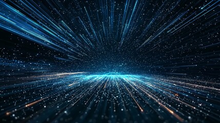 Wall Mural - from the center, abstract blue light streaks depict a hyperspace jump or fast travel