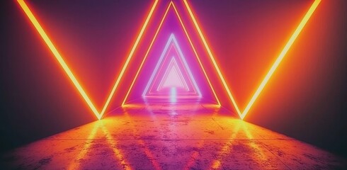 Wall Mural - abstract artwork that combines neon geometric patterns with a cyberpunk theme and synthwave style