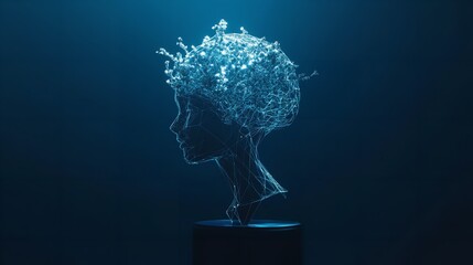 Wall Mural - abstract digital head sculpture glowing blue network lines elegant modern art design concept futuris