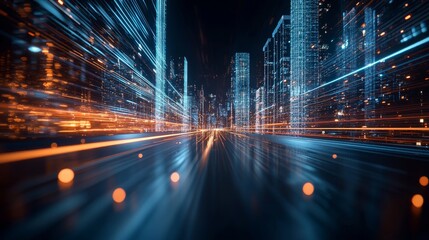 Wall Mural - futuristic abstract digital tunnel featuring vibrant colors and dynamic motion effects