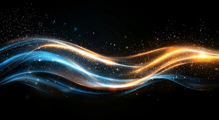 Wall Mural - a futuristic wave design in teal and gold featuring digital technology elements