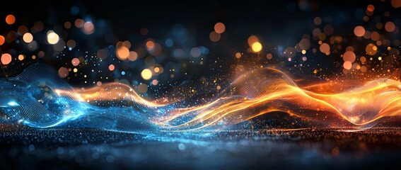 Wall Mural - Futuristic abstract technology background showcasing digital circuit patterns, glowing blue and purple lines, high-tech design, cybernetic elements, and dynamic energy visuals