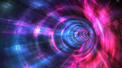 Wall Mural - Abstract swirling neon pink and blue light tunnel.