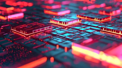 Wall Mural - a retro-futuristic 3d grid that glows, presented in hot pink and cyber black, is the visual effect