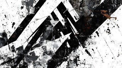 Poster - A bold and dramatic abstract background with a grungy monochrome color palette featuring a textured surface paint splatter and chaotic overlapping graphic elements
