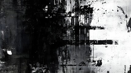 Poster - A captivating abstract digital artwork featuring a complex composition of overlapping geometric shapes distressed textures and a moody atmospheric monochromatic palette  The dynamic