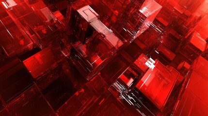 Wall Mural - Abstract red glass cube structure.