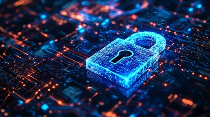 Wall Mural - representing the protection of digital assets and information, the cyber security padlock symbolizes