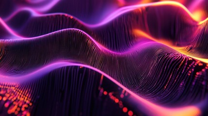 Wall Mural - Abstract purple and orange glowing wavy lines digital background.