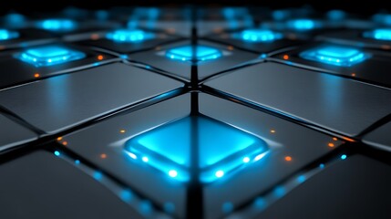 Abstract Blue Lights on a Dark Metallic Surface