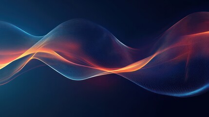 Wall Mural - Abstract wavy glowing lines, orange and blue, dark background.