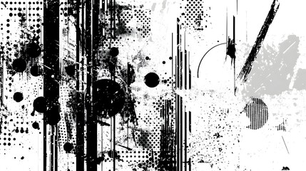 Poster - Captivating abstract digital art background with a grungy monochrome texture and a dynamic composition of splatter patterns geometric shapes and blurred lines