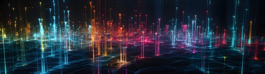 Aufkleber - Captivating abstract digital background with a visually stunning display of colorful pulsating neon lights and luminous energy  This futuristic technology inspired scene creates a mesmerizing