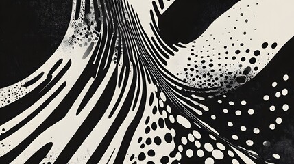 Leinwandbilder - Captivating abstract geometric composition featuring dynamic patterns lines and dots in striking monochrome black and white tones  The artwork showcases a modern