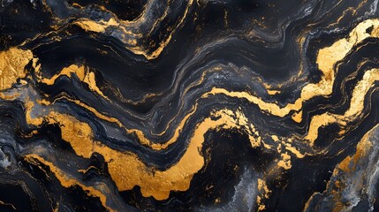 Aufkleber - Captivating Abstract Marble Texture with Shimmering Golden Hues and Dynamic Fluid Patterns  Luxurious elegant and contemporary design featuring a striking mix of dark tones