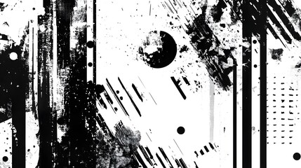 Leinwandbilder - Captivating abstract monochrome composition featuring dynamic splatters fluid textures and geometric patterns  A visually striking and conceptual digital artwork that evokes feelings of energy