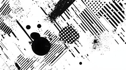 Leinwandbilder - Captivating abstract monochrome geometric patterns with dynamic brush strokes splashes and minimalist dots creating a contemporary futuristic and digital background design