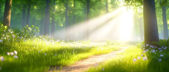 Wall Mural - A field of yellow flowers with a path through it