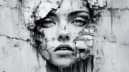 Fototapete - Captivating abstract textures created by the cracked weathered and decaying surface of an urban concrete wall