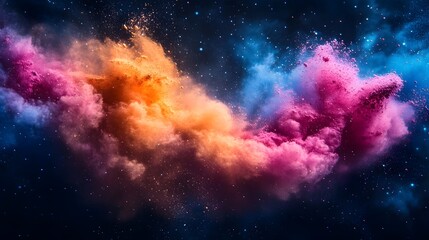 Leinwandbilder - Captivating digital depicting a mesmerizing cosmic explosion of vibrant colorful nebula clouds set against the backdrop of a mysterious