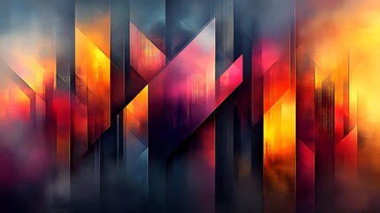 Aufkleber - Captivating Geometric Abstract Art with Vibrant Prismatic Shapes and Patterns  This striking digital artwork features a dynamic and mesmerizing composition of converging overlapping