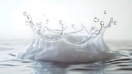 Poster - Captivating image of crystal clear water droplets creating a dynamic splash on a smooth reflective surface evoking a sense of tranquility freshness and minimalist elegance