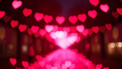 Wall Mural - Blurred hearts lights Valentines day pink Bokeh background