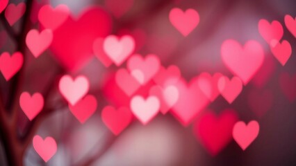 Wall Mural - Blurred hearts lights Valentines day pink Bokeh background