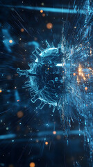 Wall Mural - abstract digital virus with glowing blue wireframe and data particles