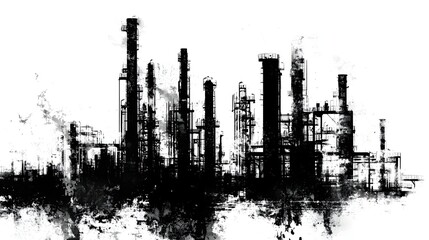 Leinwandbilder - Captivating Monochrome Industrial Cityscape with Towering Structures and Intricate Patterns  This striking image showcases the powerful