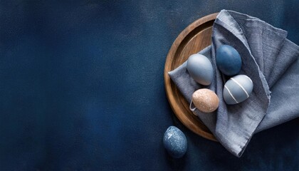  Easter banner with painted eggs and napkin on dark blue backround