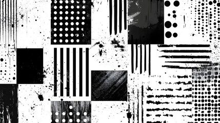 Poster - Chaotic Monochrome Abstract Artwork with Overlapping Brush Strokes and Paint Splashes  Grunge Textured Expressionistic Digital Collage Background in Black and White Tones