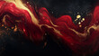 © MS - Abstract Red and Gold Fluid Art Pattern. Abstract fluid flowing art by alcohol ink deep red and black with gold dark tone in concept luxury.